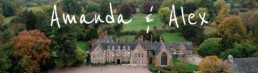 Rothley Court Hotel from above, surrounded by autumn fields at Amanda and Alex&rsquo;s wedding, photographed by a Leicestershire wedding photographer.